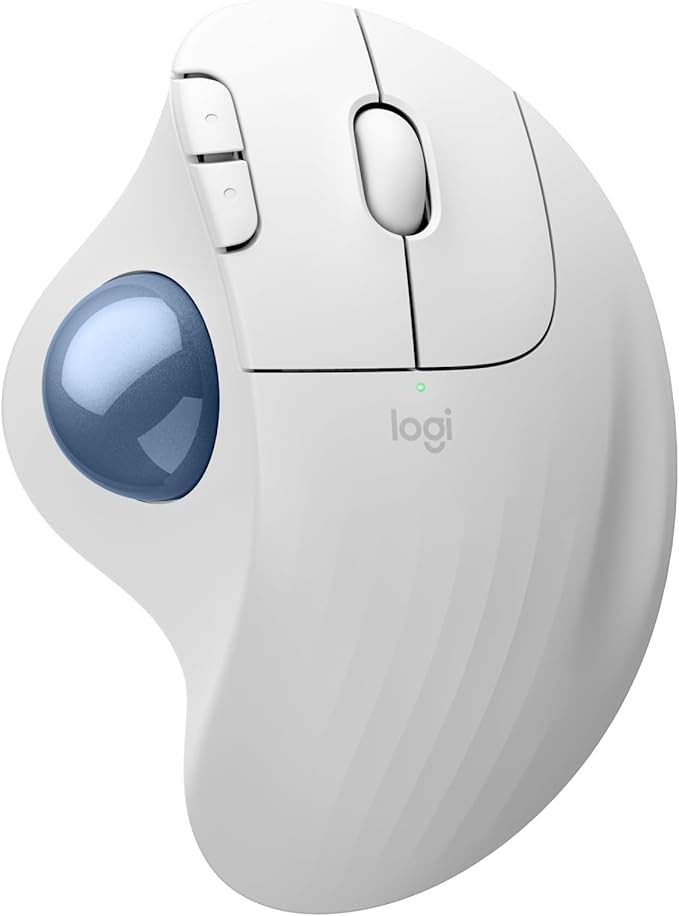Logitech Ergo M575S Wireless Trackball Mouse Wireless Ergonomic Mouse with Bluetooth and Encrypted Dongle Comfortable Thumb Control Precise and Smooth Tracking for PC/Mac - Off-White Blue Ball