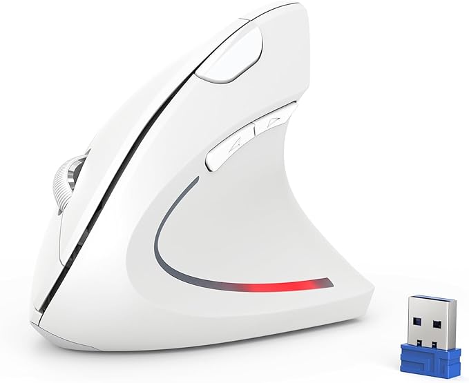 TECKNET Ergonomic Mouse 4800 DPI Wireless Vertical Mouse with 5 Adjustable DPI Levels 6 Buttons 2.4GHz Optical Carpal Tunnel Mouse for Laptop Desktop PC MacBook - White