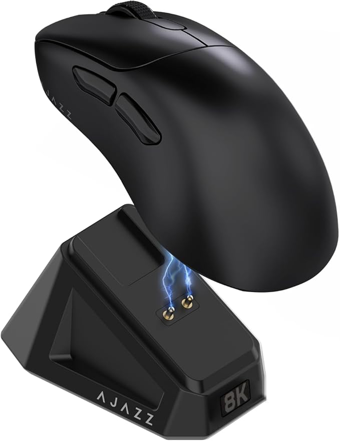 AJ179PRO PAW3395 26000 DPI Gaming Mouse 8000Hz Polling Rate 58g Ultra-Light Tri-Mode (2.4G/Wired/Bluetooth 5.2) Magnetic RGB Charging Dock Ergonomic Right-Hand Design Black