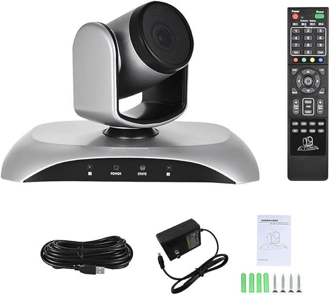 1080P HD Conference Camera USB Plug &amp Play 3X Zoom 360° Rotation with Remote Control Power Adapter for Video Meetings Training Teaching