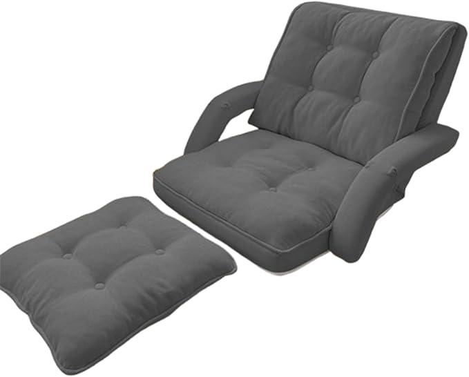Floor Chair with Back Support Folding Sofa Chair with 5 Adjustable Position Padded Sleeper Bed Couch Recliner Floor Gaming Chair Gaming Floor Chairs for AdultsGrey