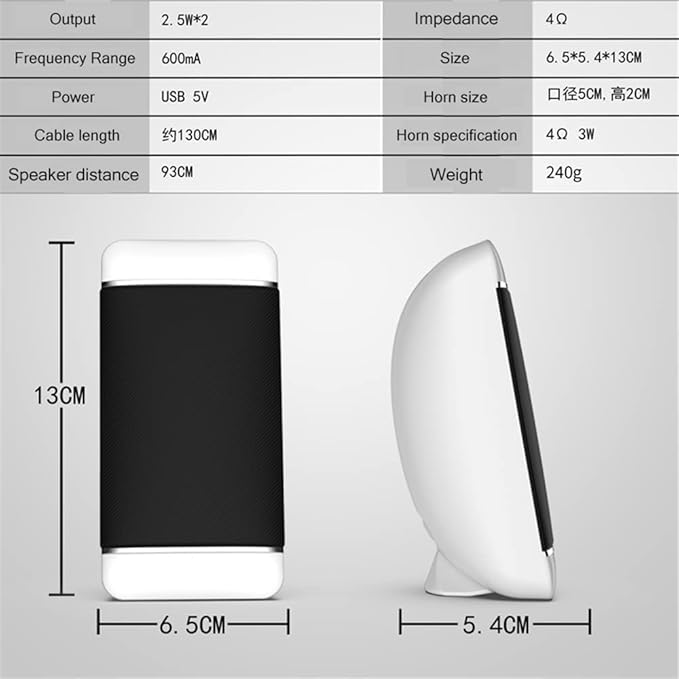 2 Pieces Wired Computer Speakers USB + AUX Mini PC Speaker for Laptop Desktop Phone 5W Audio Multimedia Loudspeaker with High Fidelity Sound (White)