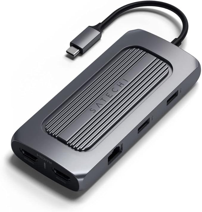 Satechi USB C Hub Multiport Adapter MX with Dual 4K HDMI 100W USB C PD Charging 1x USBC and 2X USB-A Data Ports Ethernet Micro/SD Card Readers for MacBook &amp Windows