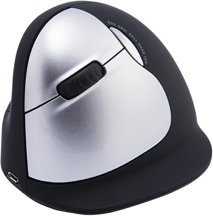 R-Go HE Vertical Ergonomic Mouse Wireless Large Left Hand 1750 DPI 5 Buttons Prevents Tennis Elbow/Mouse Arm RSI- Compatible Windows/Mac Black/Silver