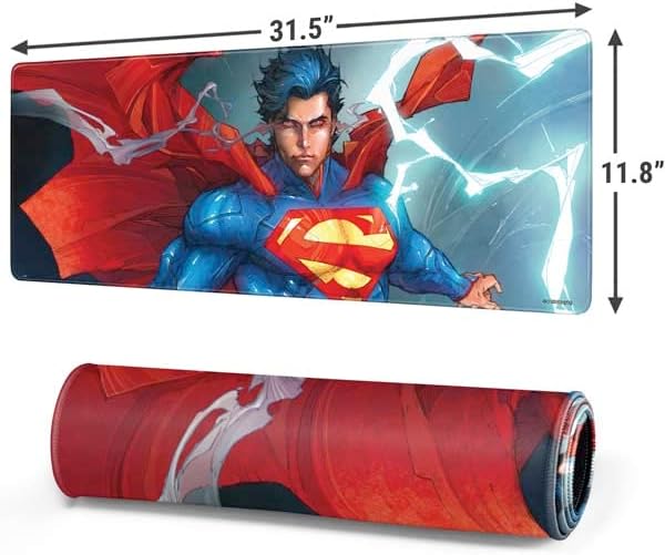 Skinit Large Gaming Mouse Pad - Officially Licensed Superman Heat Vision Design with Stitched Edges Waterproof Non-Slip Rubber Base Desk Mat for Keyboard &amp Mouse 31.5 x 11.8 inches