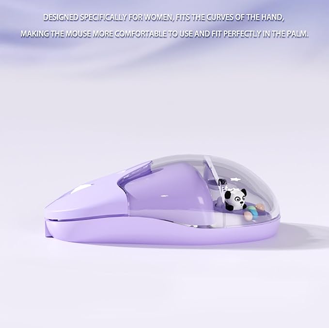Cute Clear Aqua Mice RechargeableBluetooth &amp2.4G WirelessLed LightsGreat Gift for Kids Girls Women (Liquid Water &amp Panda Design)-Purple