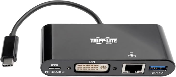 Tripp Lite USB C to DVI Multiport Adapter Converter Docking Station w/ USB-A Hub Gigabit Ethernet Thunderbolt 3 USB Type C 1080p (U444-06N-DGUB-C)