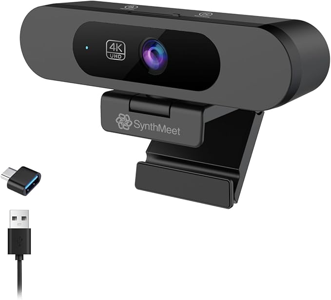 4K Webcam for PC Ultra HD Camera with Dual Microphones Fast Focus Auto Framing 92° Wide FOV Auto Light Correction 5X Zoom USB Webcam Plug and Play