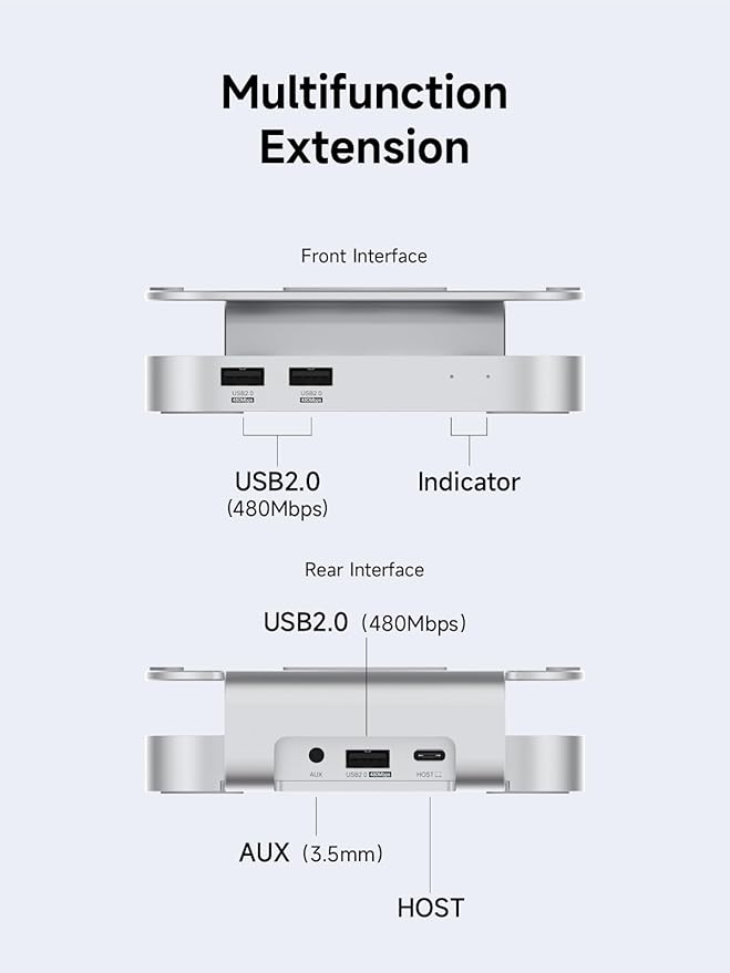 Hagibis Mac mini M4 Hub &amp Stand with 40Gbps SSD Enclosure 3 in 1 USB Type-C Docking Station with 40Gbps M.2 NVMe SSD Case USB2.0 * 3 3.5mm Jack AUX (MC60 Pro)