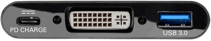 Tripp Lite USB C to DVI Adapter Converter w/ USB-A Hub &amp PD Charging USB Type C Thunderbolt 3 USB-C 1080p Black(U444-06N-DUB-C)