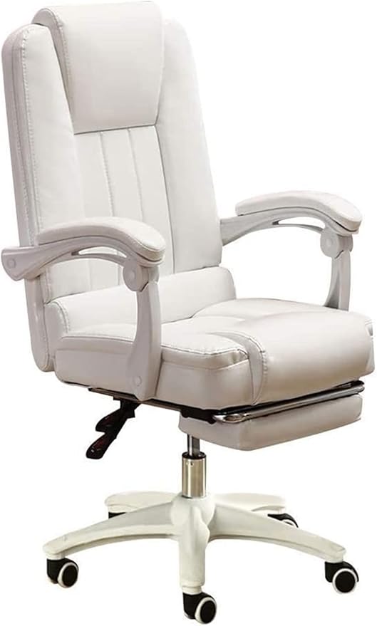Office Chair Boss Chair Computer Chair Office Chair Reclining Gaming Seat PU Leather Chair with Footrest Ergonomic Swivel Chair Chair (Color : Pure White) Needed