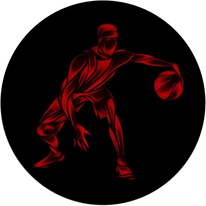 Black Red PU Leather Chair Mat for Hard Floors Basketball Player Silhouette Waterproof Office Floor Mat Chair Floor Protector for Rolling Chair Doodle Style Art Diameter 55 in