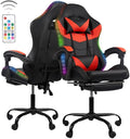 Ergonomic Gaming Chair with RGB Lighting - PU Leather &amp Adjustable Armrests 300lbs+ Capacity Remote Control LED Strips Aluminum Structure Computer Chair for Home Office (Black and Red)