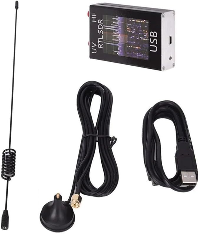 100KHz-1.7GHz USB Tuner Receiver for RTL2832U R820T2 Chipset Aluminum Shell Supports HF VHF UHF Bands AM NFM FM USB LSB CW Modes Includes Whip Antenna and Cable