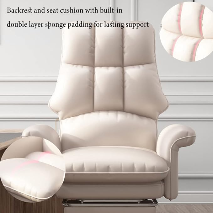 Home Office Chair Ergonomic Task Chairs with Wheels PU Leather Computer Desk Chair Executive Chair with Adjustable Height Swivel Rolling Vanity Chair for Adult (Color : Beige Size : A)