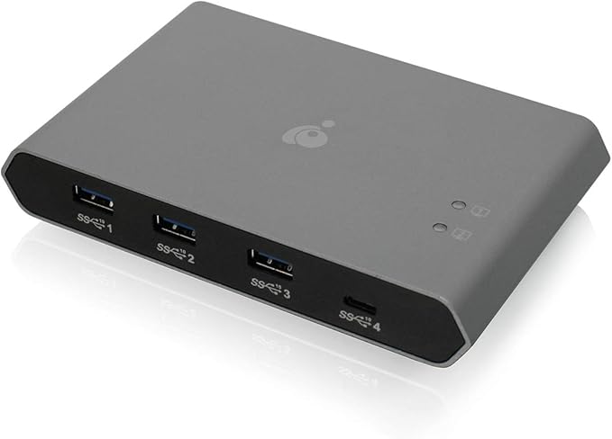 IOGEAR USB-C 2 Port Switch - Transfer Files Between PC &amp Mac OS X - 3 USB-A - 1 USB-C - Switch Method Remote - Mouse or Hotkey - LED Indicator - USB-C 85W Pass Through - GUS4C2
