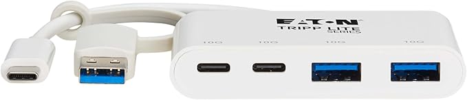 Tripp Lite 4-Port USB-C Hub for Laptop 2 USB-A &amp 2 USB-C Ports - USB 3.2 Gen 2 with 10 Gbps Data Transfer Thunderbolt 3 Compatible No Software Needed White 3-Year Warranty (U460-004-2A2C-3)