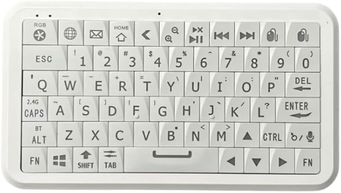 Mini Keyboard with Bluetooth 5.0/2.4G Dual Mode Gyroscopic Motion Mouse 64 Keys RGB Backlight Options Rechargeable Battery Type-C Win/iOS/Android/(White)