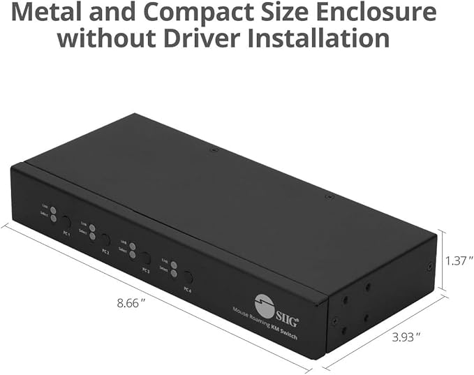 SIIG 4-Port Quad Computers Keyboard and Mouse Roaming Control Switch with USB 2.0 Hub KM Switch Support Windows Mac and Linux Switch Button HotkeysTAA Compliant (JU-SW4311-S1)