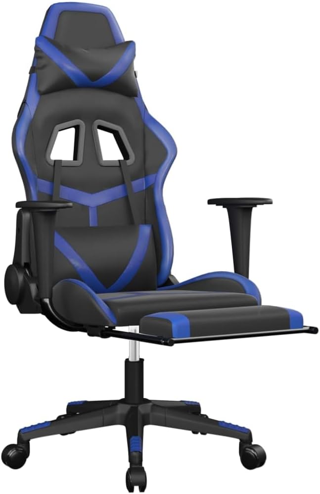 Gaming Chair Black and Blue Ergonomic Design with Adjustable Height and Built-in Footrest for Long Sessions Comfortable Faux Leather Office Chair