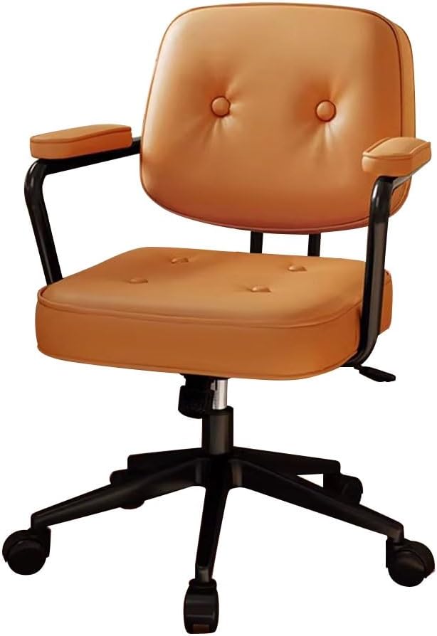 YCKEGEW Comfy Office Chair with Wheels Home Ergonomic Task Chair Tilting Function BackrestModern Armchair 360 Swivel Desk Chair Adjustable Height(BrownBlack Legs)