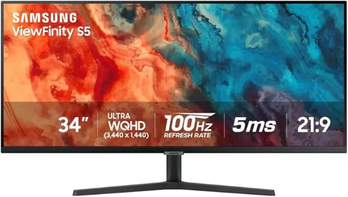 Samsung 34 ViewFinity S50GC Series Monitor WQHD UltraWide Display 100Hz 5ms AMD FreeSync Borderless Design Black with GSF HDMI Cable