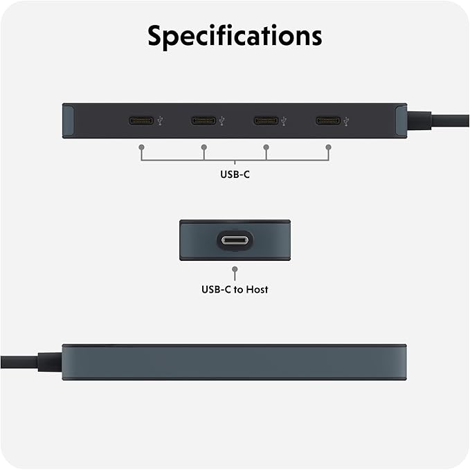 HyperDrive Flex USB Hub 4-Port Adapter — USB C Extender for Fast File Transfers &amp Multi-Device Connectivity — 4X 5Gbps Compatible w/Mac PC Chromebook (Black)