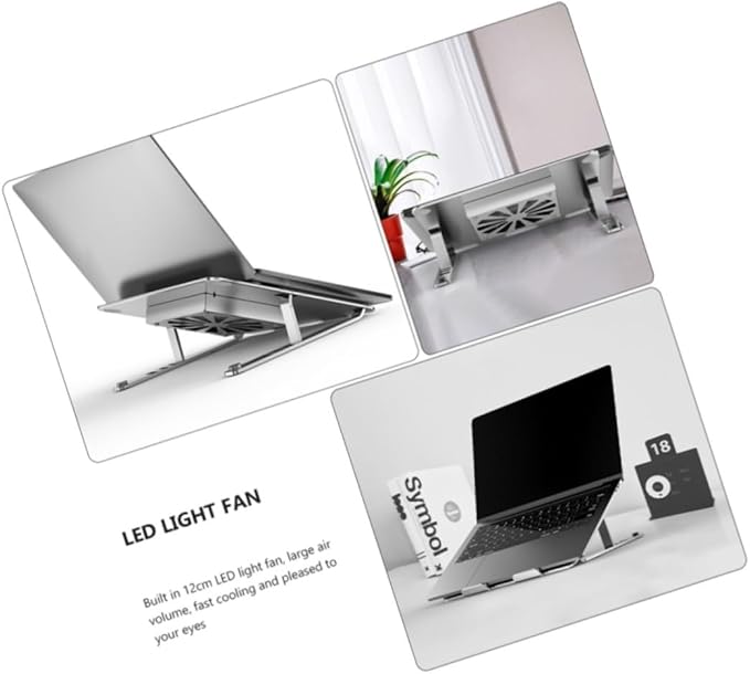Mikikit Aluminum Alloy Laptop Cooling Pad with LED Fan Adjustable Height Notebook Cooler Stand for Laptops to 17.3 Inch Quiet Air Cooler for Gaming and Office Use Silver