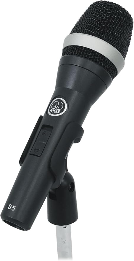 Audiosavings Bundle:(1) AKG D5S Dynamic Cardioid Pattern Vocal Microphone with On/Off Switch D5 S Mic Bundle with (1) Rockville RVMIC4 Round-Base Microphone Stand with Hand Clutch (2 Items)