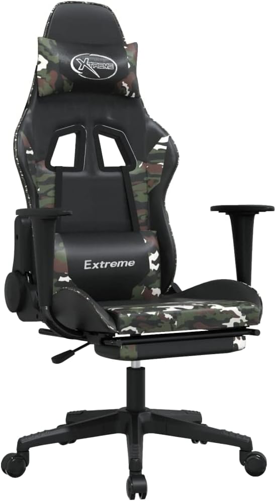 Gaming Chair with Footrest Black Camouflage Faux Leather Ergonomic Reclining Swivel Design for Adults Comfortable Computer Desk Chair