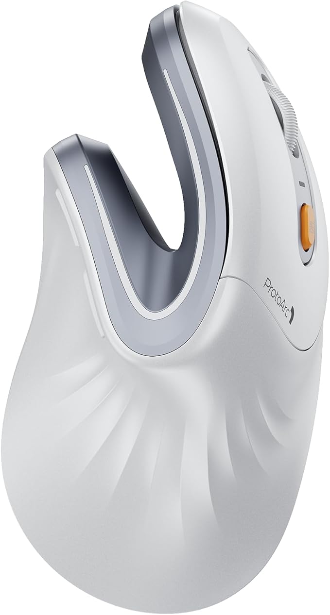 ProtoArc Ergonomic Mouse EM11 NL Bluetooth Rechargeable Wireless Vertical Mouse 3 Multi-Device Connectivity for Computer/PC/Laptop 2.4GHz USB-A Optical Mice for Windows Mac OS White