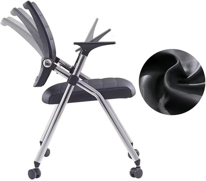 Comfortable Foldable Office Home Office ChairFolding Chair with Wheels Desk Chairs for Bedroom with Padded Seats Small SpacesGaming Ergonomic Foldable armrest360° RotationBlack