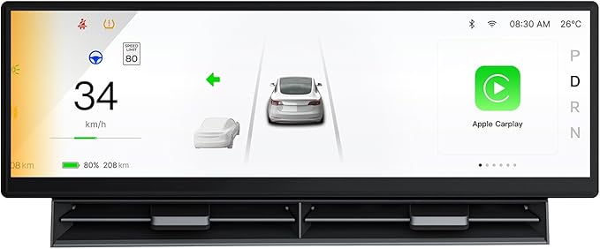 10.88 Inch Head Up Display Compatible with Tesla Model 3 Highland 2024 /Model Y Juniper 2025 Smart Dashboard Touch Screen Instrument Cluster Display with Wireless CarPlay/Android Auto/Camera/Air Vent