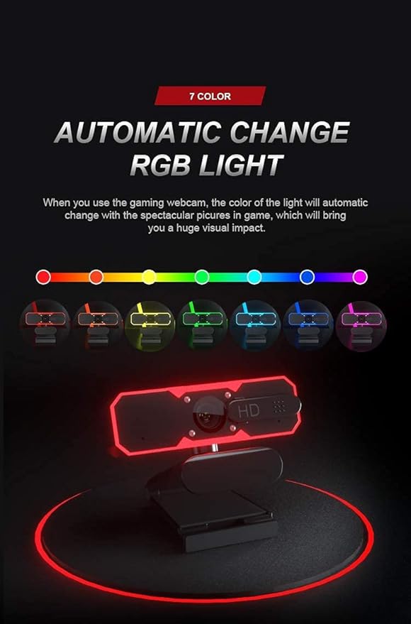 Generic RGB Webcam - 1080p HD Web Cam with Microphone Privacy Cover - 7 RGB Lights 2-Level Adjustable Brightness - Computer Desktop PC Laptop Web Camera for Live Streaming Skype Video Calls