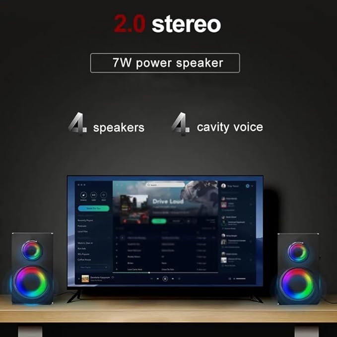 JSEIAJB Support Gaming RGB 2.0 Speakers Aux 3.5mm Stereo Surround Music for Computer PC Loudspeakers
