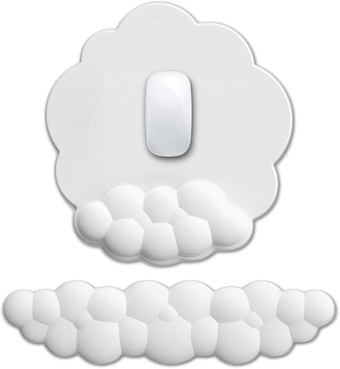 HOTTYAO Cloud Mouse Pad Wrist Support Keyboard Wrist Rest Set Ergonomic Wrist Support for Typing Pain Relief Portable for Computer Office Gaming (White-L)