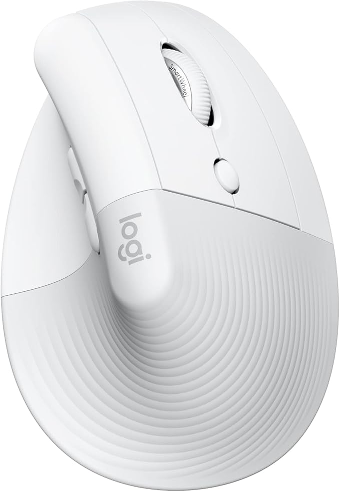 Logitech Lift for Mac Wireless Vertical Ergonomic Mouse Bluetooth Quiet Clicks Silent Smartwheel 4 Customizable Buttons for macOS/iPadOS/MacBook Pro/MacBook Air/iMac/iPad - Off White