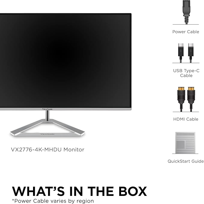 ViewSonic VX2776-4K-MHDU 27 Inch 4K UHD IPS Monitor 65W USB C HDR10 Content Support Thin Bezels HDMI and DisplayPort