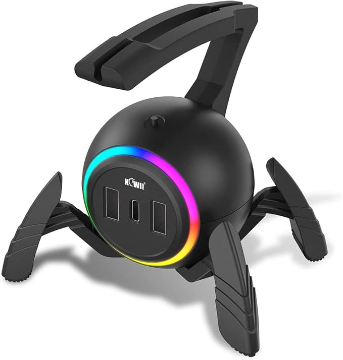 KIWIFOTOS Mouse Bungee RGB Gaming Mouse Cord Holder Controller Upgraded Flexible Cable Management Smart RGB LED Lights 2 Port USB Hub &amp 1 Type-C Spider Mouse Wire Holder