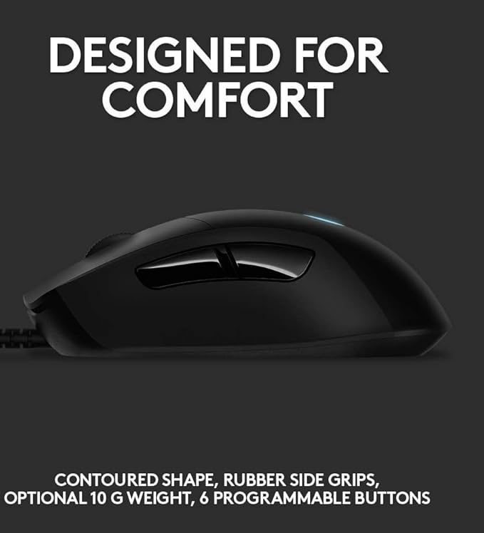 Logitech G403 Hero 25K Gaming Mouse Lightsync RGB Lightweight 87G+10G Optional Braided Cable 25 600 DPI Rubber Side Grips Black