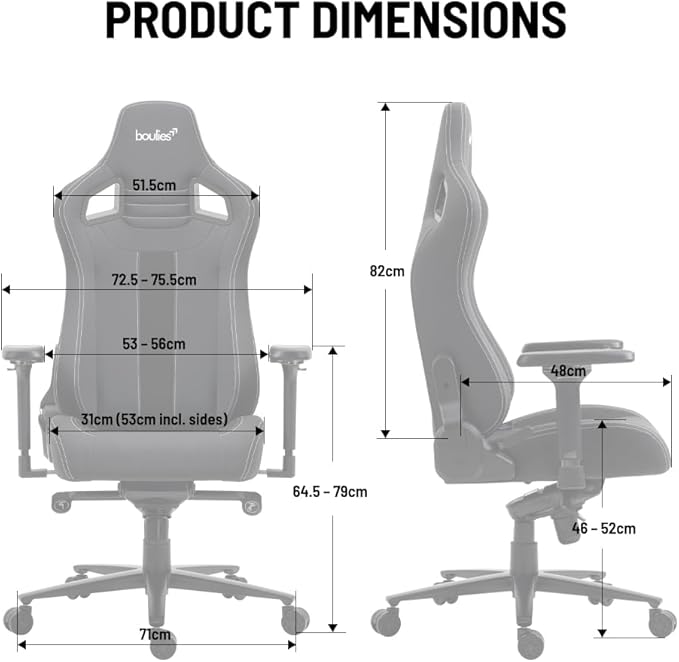 boulies Elite Gaming Chair Ergonomic Computer Chair with 4D Armrests Adjustable Reclining Office Chair with Head Pillow and Lumbar Support (Charcoal Grey Standard)