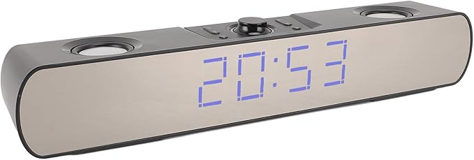 Yunseity Computer Speaker Cordless HiFi Stereo with Subwoofer USB AUX Clock Alarm Radio for Laptop PC Gaming Display Suitable for Family or Friends (Black)