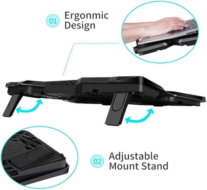 Laptop Cooler Cooling Pad Gaming Cooler Bracket with Four Fans and 2 USB for 14-17 Laptops (Color : A Size : 40 * 24 * 6.5cm)