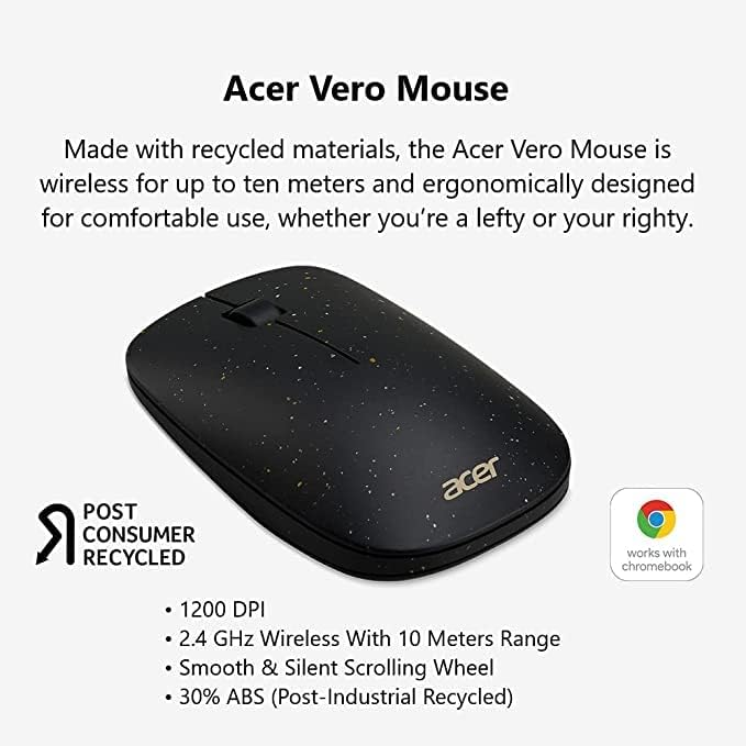 acer Vero 3 Button Mouse | 2.4GHz Wireless | 1200DPI | Made with Post-Consumer Recycled (PCR) Material | Certified Works with Chromebook | Black (Pack of 20)