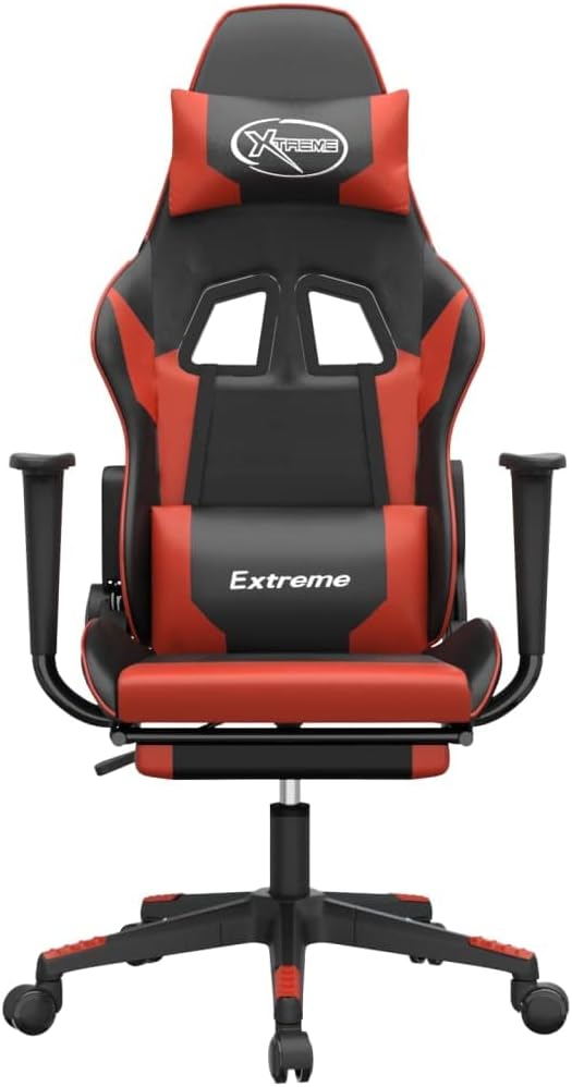 Massage Gaming Chair with Footrest Black&ampRed Faux Leather Gaming Chair with Ergonomic Design Adjustable Features - for Gamers and Office Use
