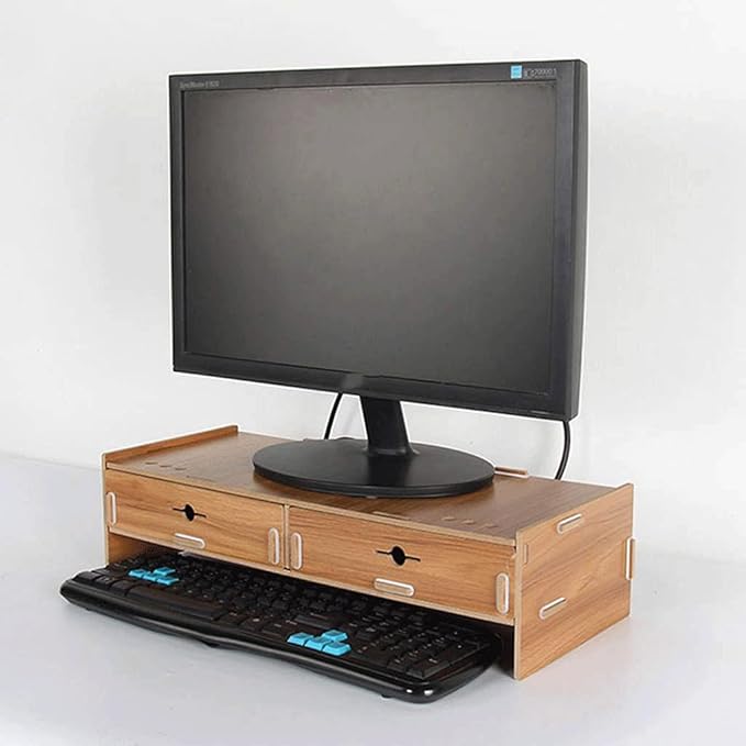 Simple Desktop Computer Monitor Laptop Heightening Base Bracket Office Storage Rack Screen Riser with Drawer and Phone Holder-Computer(D)