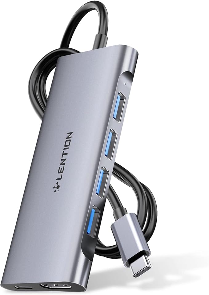 LENTION USB C Hub 6-in-1 USB C Dongle with 3.3ft Long Cable 4-Port USB 3.0 Hub 4K HDMI Adapter 100W PD Charging for MacBook Pro/Air Dell XPS HP Chromebook Steam Deck (C35-1M Space Gray)