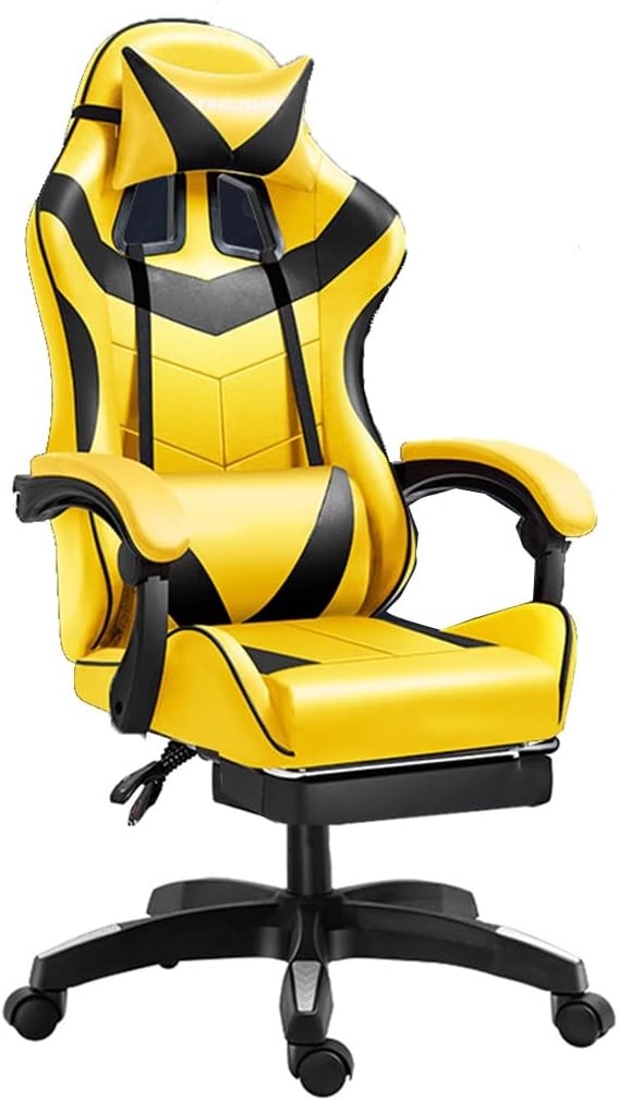 GIZNXBA Gaming Chair with Footrest Ergonomic Computer Chair Lumbar Support Backrest and Seat Height Adjustable Swivel Recliner Racing Office High-Back Game Chair (Color : /Yellow)
