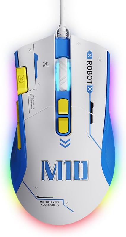 Wire Gaming Mouse Ergonomic RGB Mouse Programmable Gaming Mouse USB-C 7200 DPI Plug Play High-Precision Optical Sensor 8 Programmable Buttons Gaming Mice for PC &amp Laptop White