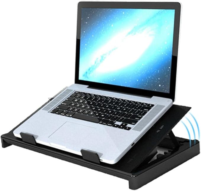 USB Laptop Cooling Stand 5 Fans Cooler with Adjustable Multi-Angle Base Anti-Skid Heatsink Bracket for Gaming and Office Use Black